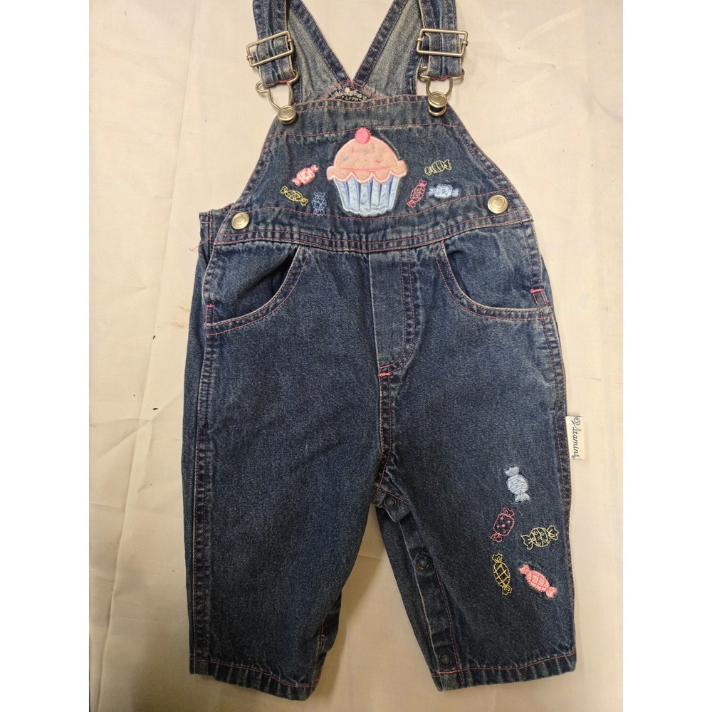 VTG Vitamins Baby Girl Denim Overalls 3-6 Months Cupcake Candy